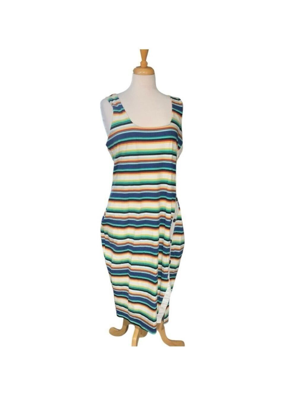Vntg 90’s sleeveless multi color striped body con dress from Express size xl